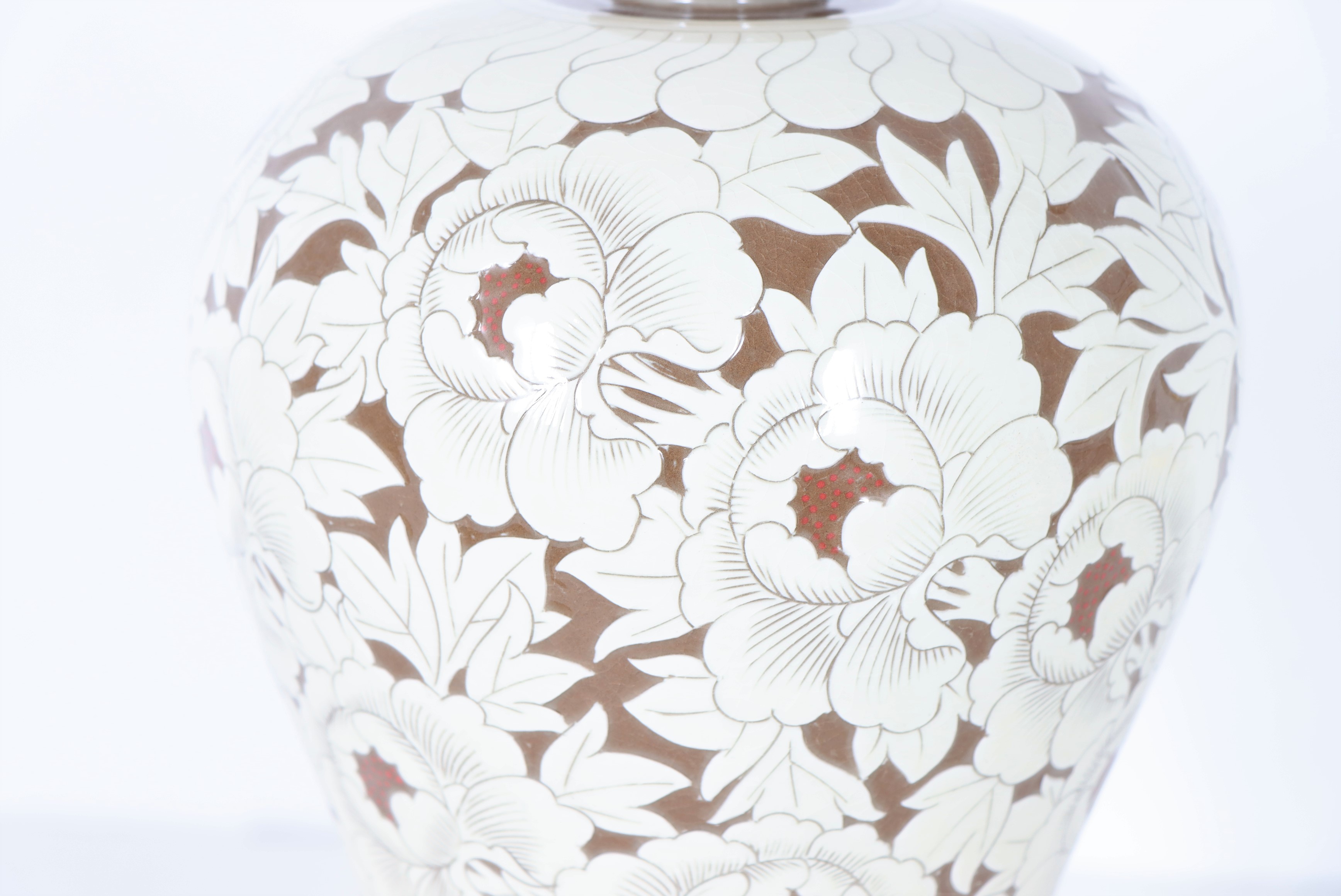 Brown & White Chinese Vase with Floral Pattern - Image 2 of 4