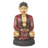 Polychrome & Gold Wooden Seated Buddha