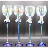 Set of (4) Art Hand blown Wine Glasses