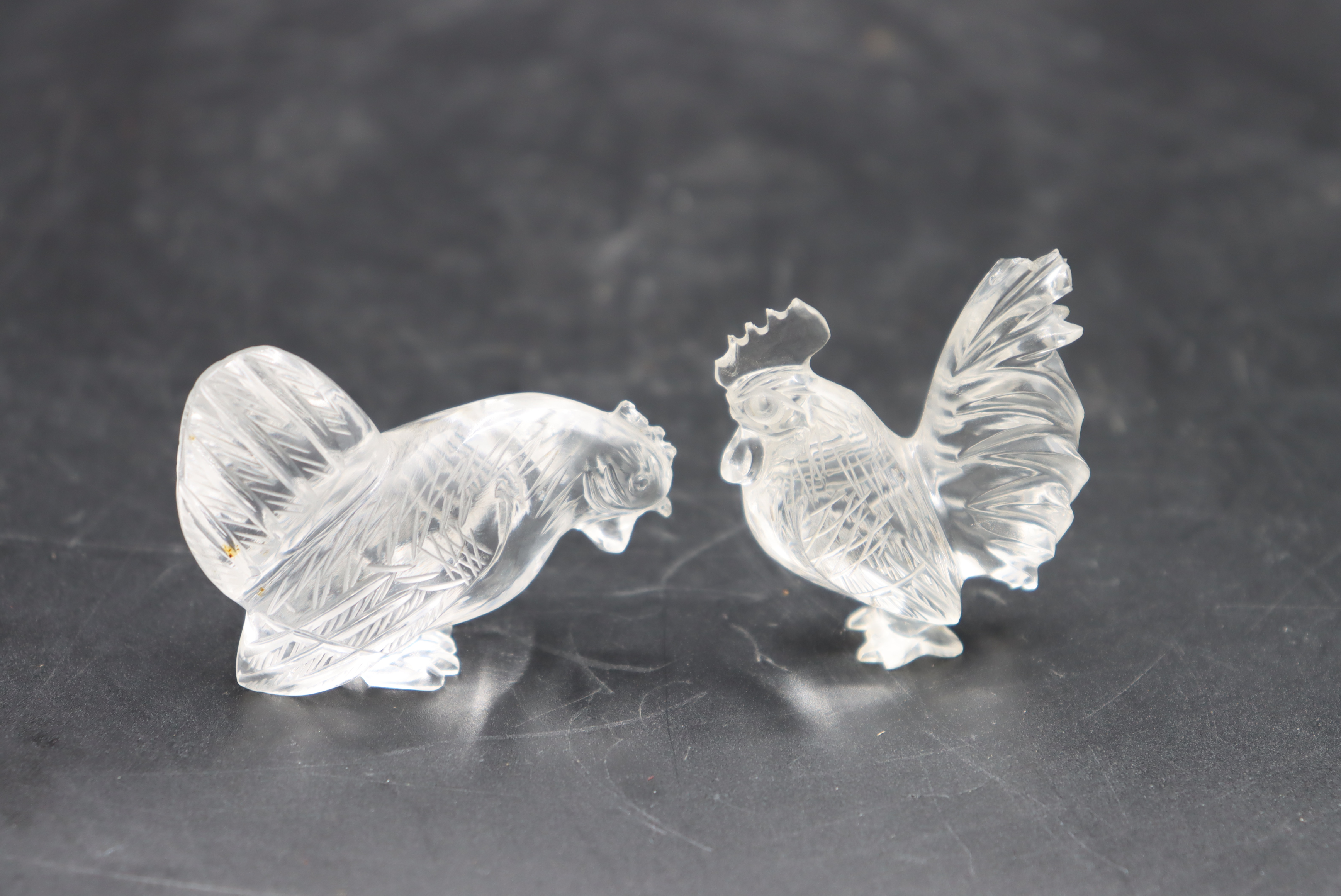 Pair of Chinese Rock Crystal Chicken & Rooster - Image 4 of 5