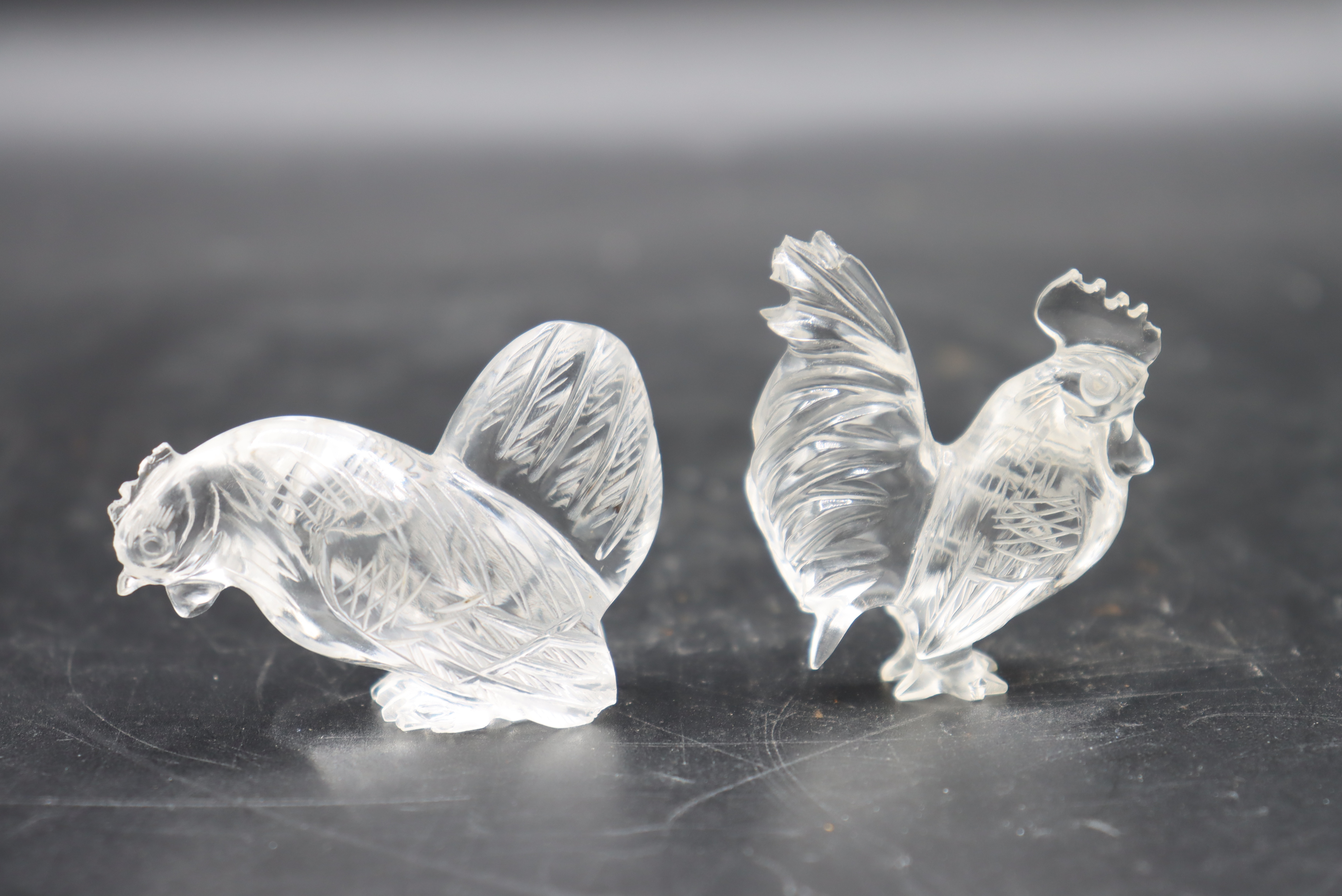 Pair of Chinese Rock Crystal Chicken & Rooster - Image 2 of 5