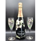 Perrier-Jouet Champagne Bottle & Wine Glasses