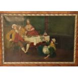 Antique Satirical Dinner Party, Oil on Canvas