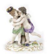 Meissen-Figurengruppe "Zwei sich küssende Putten", (Schwertermarke 1850-1924), Entwurf von Michael 