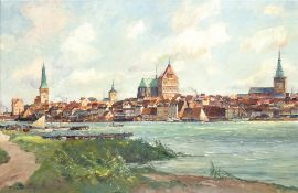 Blankenburg, Richard (1891 Frankfurt Oder-1955 Rostock) "Rostock vom Gehlsdorfer Ufer gesehen", Öl/