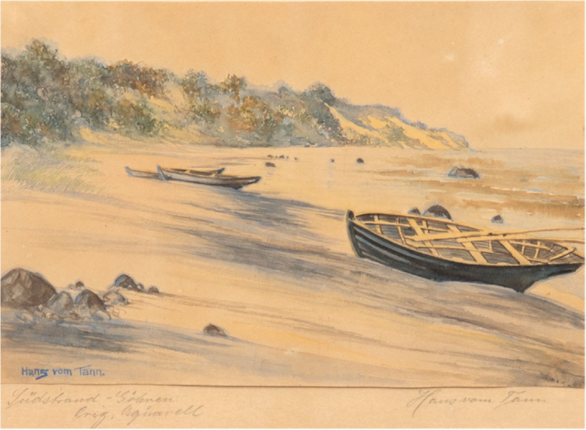 Tann, Hans vom (Landschaftsmaler um 1900) "Südstrand - Göhren", Aquarell, sign. u.r., bez. u.l., 17