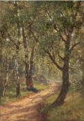 Rummelhoff, Barthold Christian (1844 Mandal-1892 Arendal) "Norwegische Landschaft-Rast im Wald", Öl
