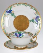 Art-Deco-Gedeck, Rosenthal, mit floraler und blauer Vogelmalerei, Goldrand berieben