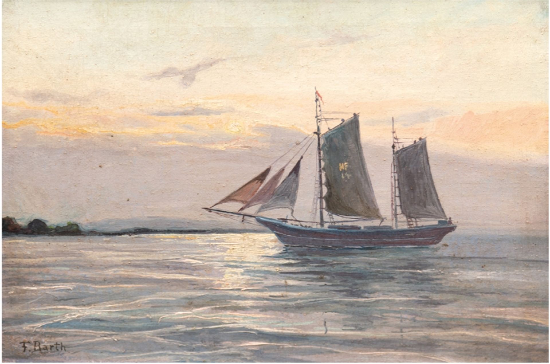 Barth, F. "Ostseesegler am Abend", um 1900, Öl/Lw., sign. u.l., 30x40 cm, Rahmen