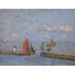 Mehls, Hanna (1867 Berlin-1928 ebenda) "Segelboote vor Küste", Öl/Lw., rückseitig auf Keilrahmen be