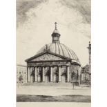 "St. Hedwig Kathedrale in Berlin", Radierung vor 1945, bez. ag. Buchholz, rad., 41x31 cm, hinter Gl