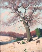 Perkuhn, Edwin (1861 Lisettenfeld, Ostpreußen-1943 in Diessen) "Winterlandschaft mit Rehen", um 193