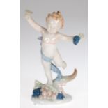 Porzellanfigur "Putto mit Wein auf Füllhorn stehend", Ilmenau, Metzler & Orloff, polychrom bemalt,