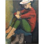 Riedel "Porträt einer sitzenden Frau mit Hut", Öl/Lw., sign. u.r., 73x53 cm, Rahmen
