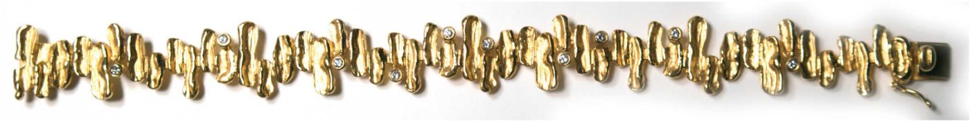 Armband in der Art Lapponia, 585er GG, ca. 30 g, besetzt mit 10 Brillanten in Zargenfassung, abstra