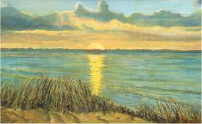 Petersen, Günther (1920 Westerland-2014 Kiel) "Sonnenuntergang auf Sylt", Öl/Hf., 54x85 cm, Rahmen 