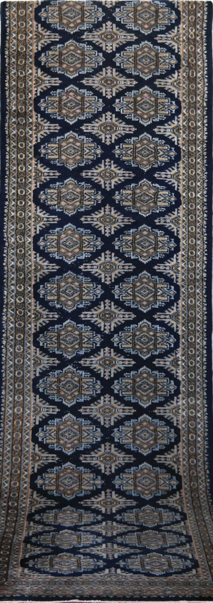 Buchara, Pakistan, blaugrundig, mit durchgehendem Muster, Fransen geschnitten, Reinigung empfohlen,