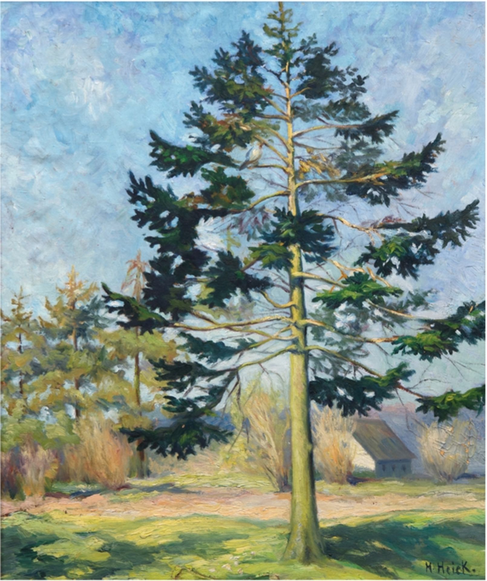 Heick, Monika "Großer Baum am Wegrand", Öl/Lw., sign. u.r., 70x56,5 cm, Rahmen