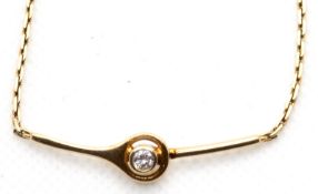 Brillant-Collier, 750er und 585er GG, dezent ausgeführte, moderne Juweliersarbeit mit einem Brillan