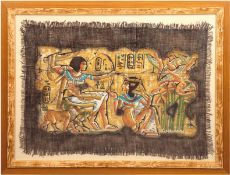 "Ägyptisches Wandbild", Collage/Lw., unsign., 73x97 cm, hinter Glas und Rahmen