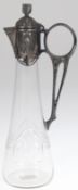 Jugendstil-Karaffe, WMFB, geschliffenes Glas mit reliefierter Metallmontierung, H. 25 cm