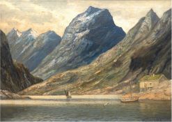 Selmyhr, Conrad Hans (1877-1944) "Norwegische Fjordlandschaft mit Booten", Öl/Lw., signiert u.r., 3