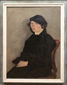 Holtz-Sommer, Hedwig (1901 Berlin- 1970 Wustrow) "Porträt einer Frau mit Mantel und Hut", Öl/Platte