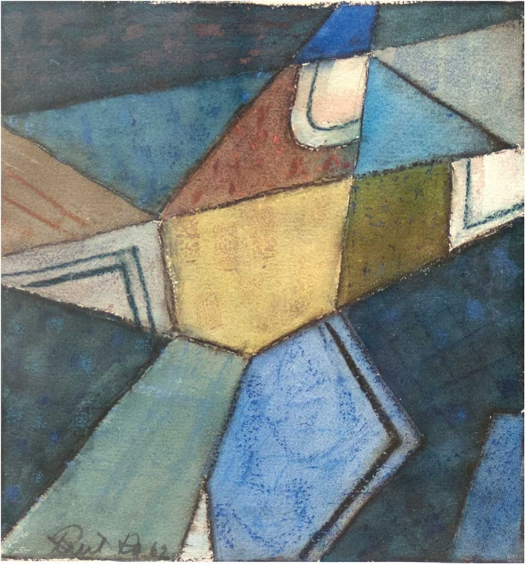 "Abstrakte Komposition", Aquarell, unleserl. sign. und dat. 62 u.l., 26x25 cm, hinter Glas im Passe