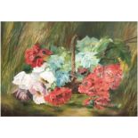 Maler des frühen 20. Jh "Der Blumenkorb", Öl/Lw./Sperrholz, unsign., 54x78 cm, Rahmen