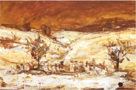Bob, E. "Winterlandschaft bei Sonnenuntergang", Öl/Mp., sign u.r., 43x61 cm, Rahmen