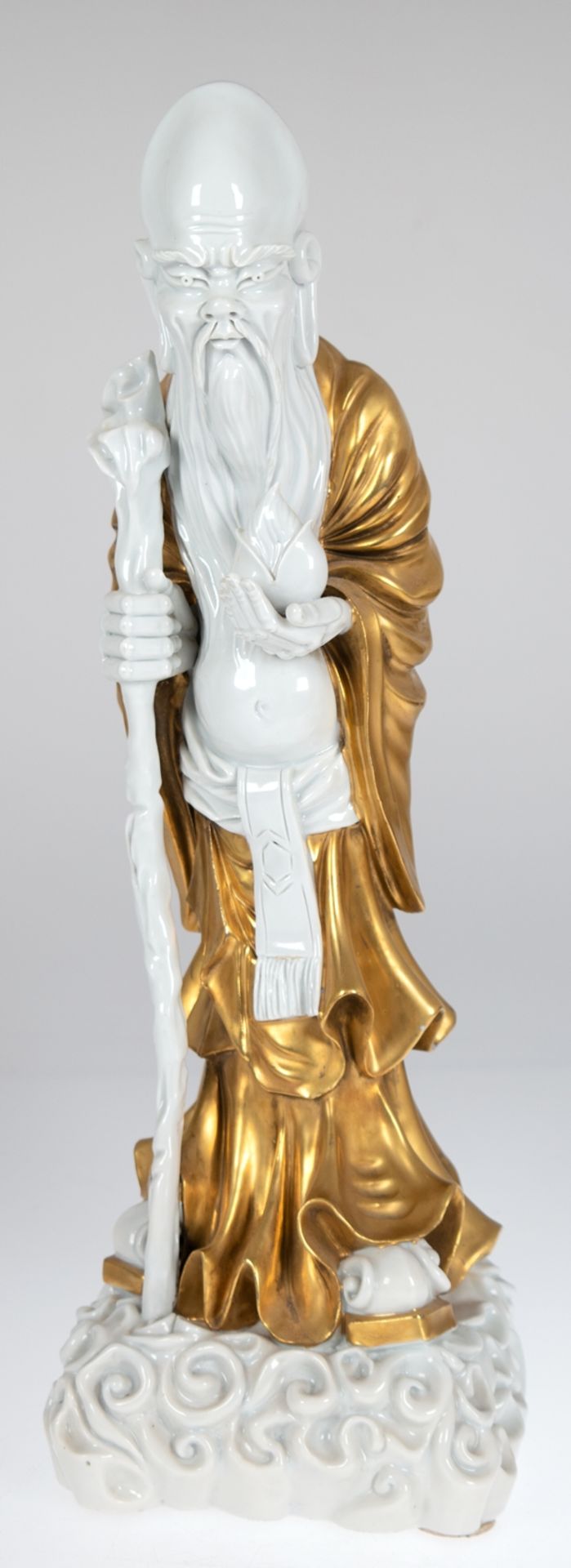 Porzellanfigur "Shoulao", China, Gott der Gesundheit und des langen Lebens, unterseitig Künstlersig