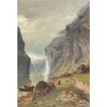 Rummelhoff, Barthold Christian (1844 Mandal-1892 Arendal) "Norwegische Landschaft-Lachsfischer im F