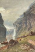 Rummelhoff, Barthold Christian (1844 Mandal-1892 Arendal) "Norwegische Landschaft-Lachsfischer im F