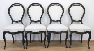 4 Louis-Philippe-Stühle, um 1860, Nußbaum, dunkel gefaßt,gepolsterter Sitz mit Nesselbezug, Ballonl