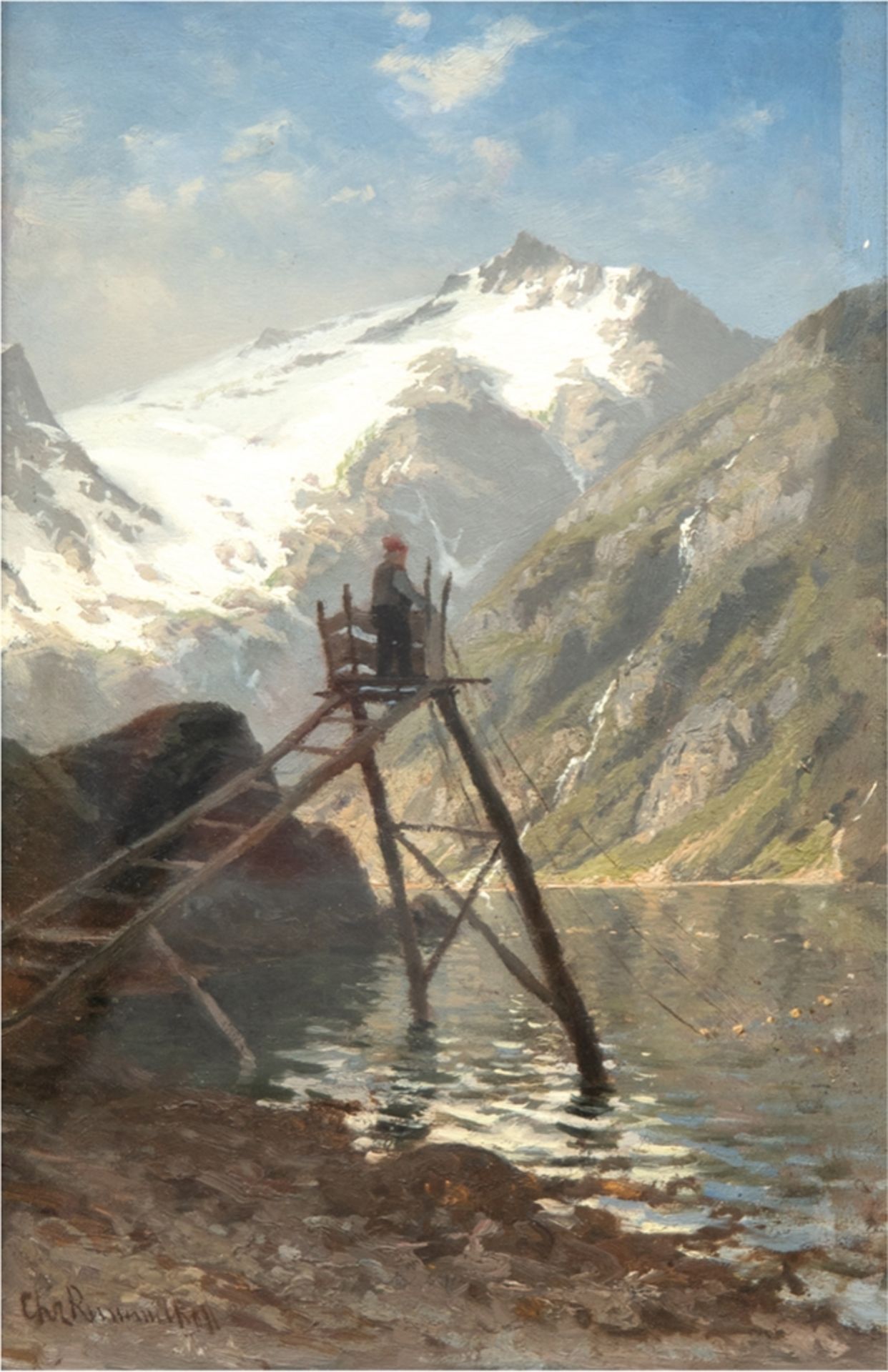 Rummelhoff, Barthold Christian (1844 Mandal-1892 Arendal) "Norwegische Landschaft-Fjordlandschaft",