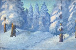 Russischer Maler um 1880 "Winterwald", Öl/Lw., undeutl. sign. u.l., 31x47,5 cm, Rahmen