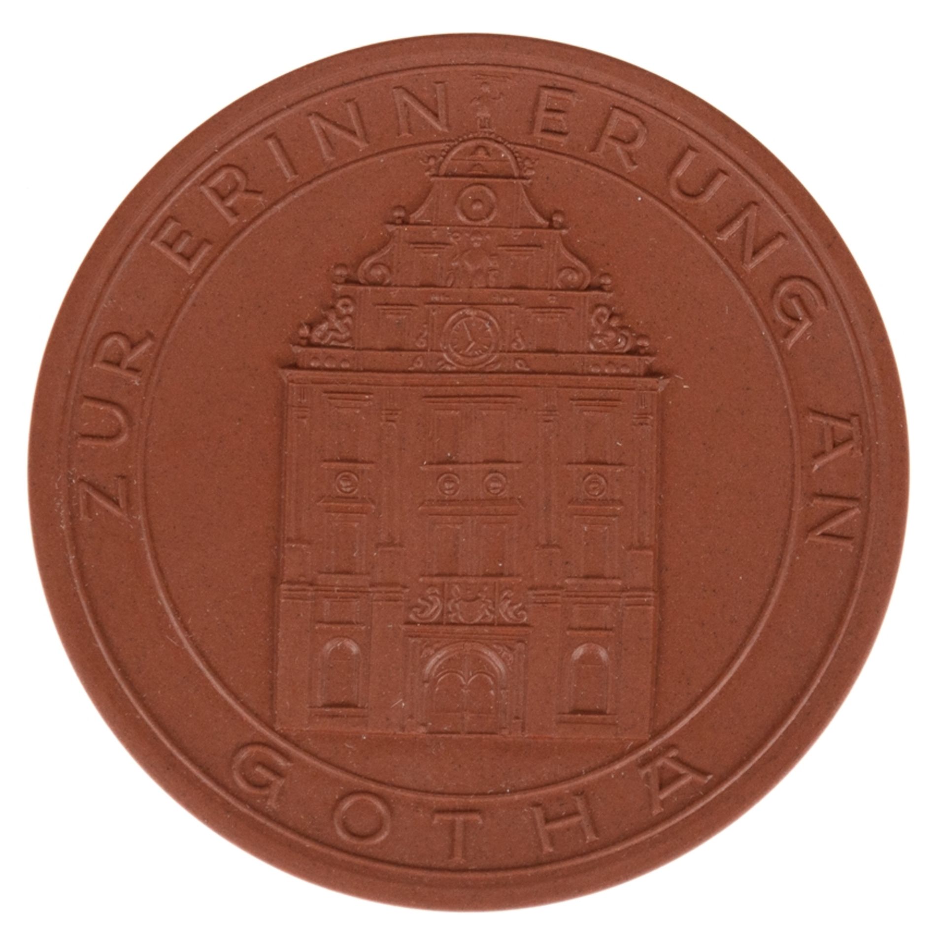 Meißen-Plakette "Zur Erinnerung an Gotha 775-1975", Biskuitporzellan, Dm. 6,5 cm - Bild 2 aus 2