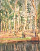 Möller-Schlünz, Fritz (1900 Schwaan-1990) "Birkenwald am Fluß", Aquarell, unten mittig sign., 45x33