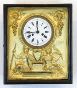 Biedermeier-Rahmenuhr um 1850, ebonisiertes Holzgehäuse, hinter verglaster Front emailliertes Ziffe