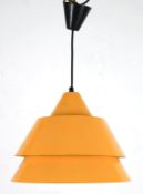 Deckenlampe, 1970er Jahre, Eisenblech, orange gefaßt, 1-flammig, H. 28 cm, Dm. 36 cm