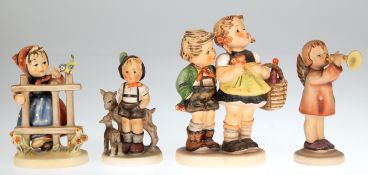 4 Hummelfiguren, Goebel, dabei "Mädchen hinterm Zaun", "Engel mit Trompete", "Kleiner Ziegenhirt" u