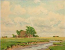 Plambeck, B. (nordt. Landschaftmaler des 20. Jh.) "Sommer in Eiderstedt", Öl/SH., sign. u.r., 50x60
