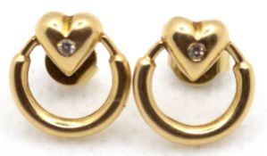 Paar Brillant-Ohrstecker, 585er GG, Ringform mit Herz, besetzt mit je 1 Brillanten, Dm. 1,2 cm