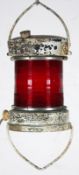 Positionslampe, J.H. Peters & Beg, Kupfer mit rotem Glas, elektrifiziert, H. 28 cm, Dm. 20 cm
