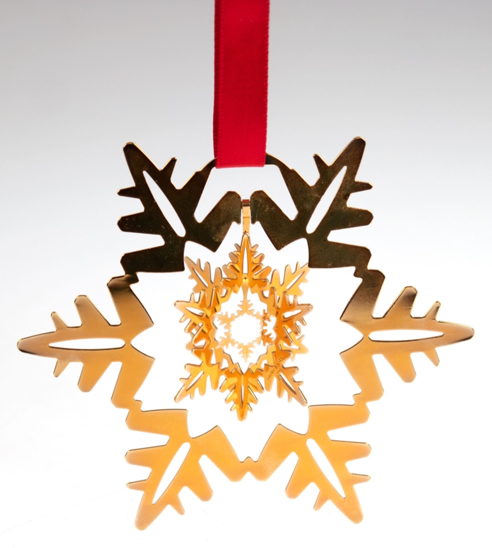 Weihnachtsschmuck "Schneekristall", Dänemark, Design Georg Jensen 2011, Kopenhagen, 24 ct vergoldet