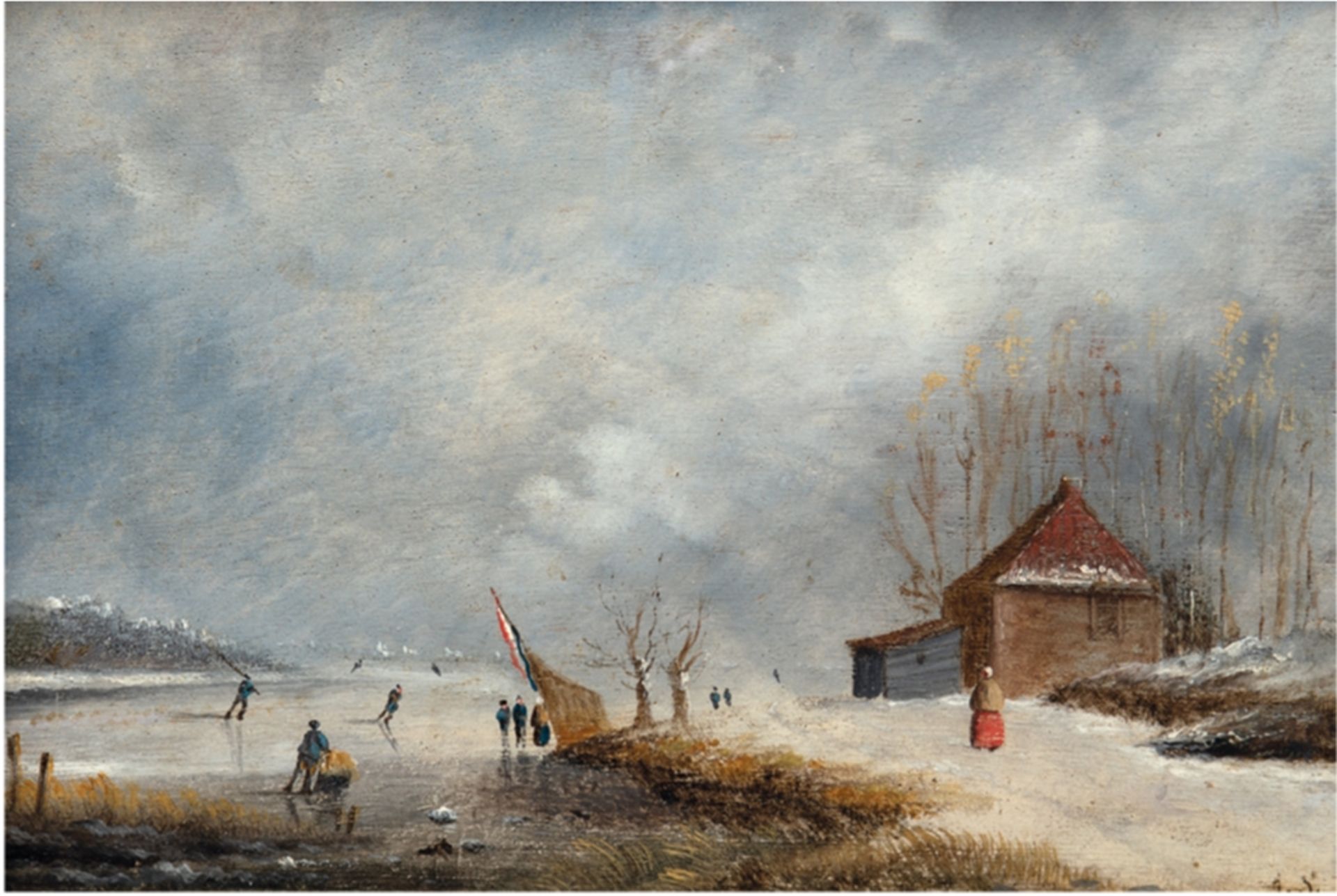 Schelfhout, Andreas (1787 Den Haag-1870 ebenda) Zuschreibung "Wintervergnügung", Öl/Eichenholz, mon