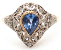 Ring, 750er GG/WG, Saphir 1,42 ct., Brillanten 0,21 ct., RG 57, Innendurchmesser 16,5 mm