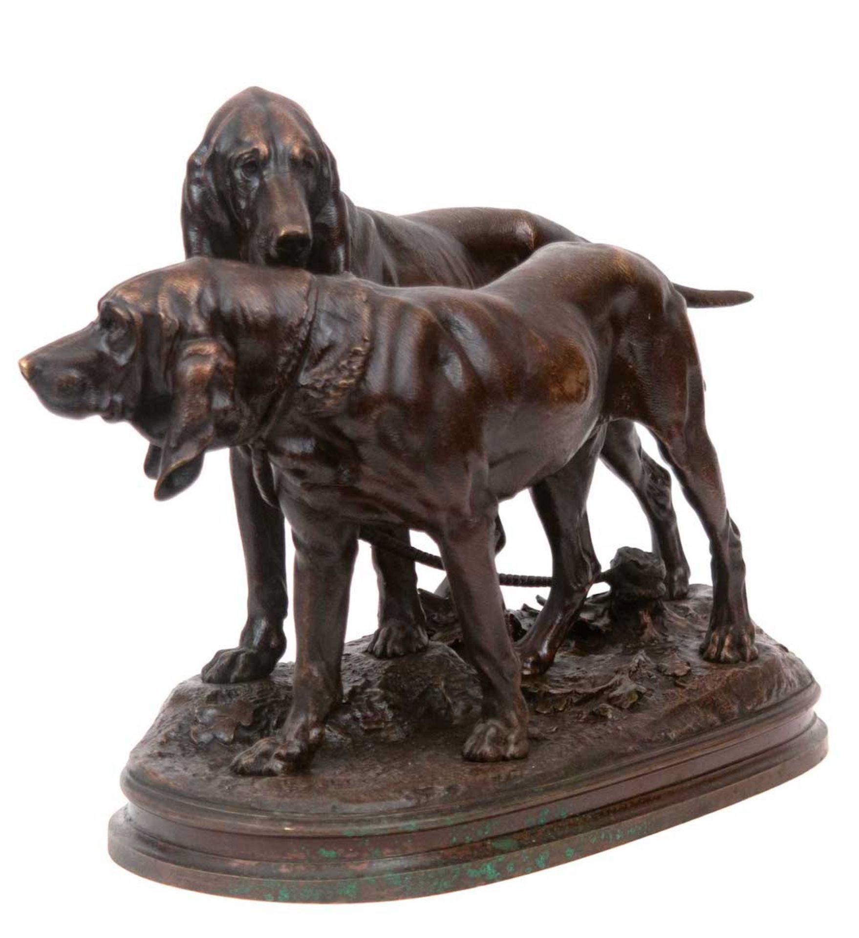 Lecourtier, Prosper (1855 Gremilly/Frankreich-1924 Paris) "Zwei Jagdhunde", Bronze, dunkel patinier
