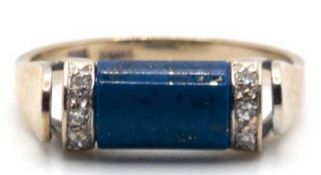 Ring, 14 kt GG, besetzt mit Lapislazuli und 6 kleinen Diamanten, RG 59, im Etui