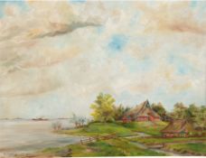 Kipping, A. (20. Jh.) "Elblandschaft mit Bauernhäuser", Öl/Lw., sign. u.l., 55x67 cm, Rahmen